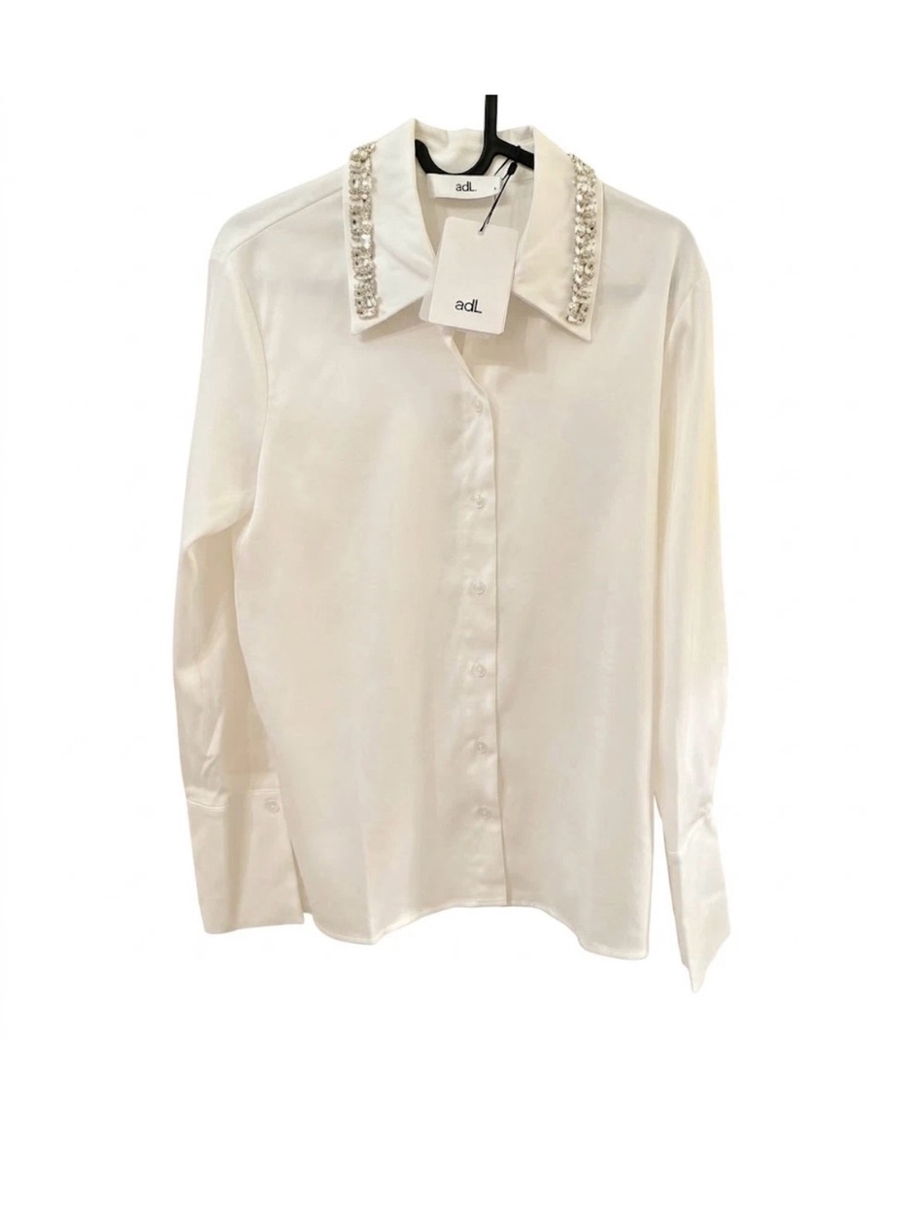 Embellished Collar Cream Silk Blouse